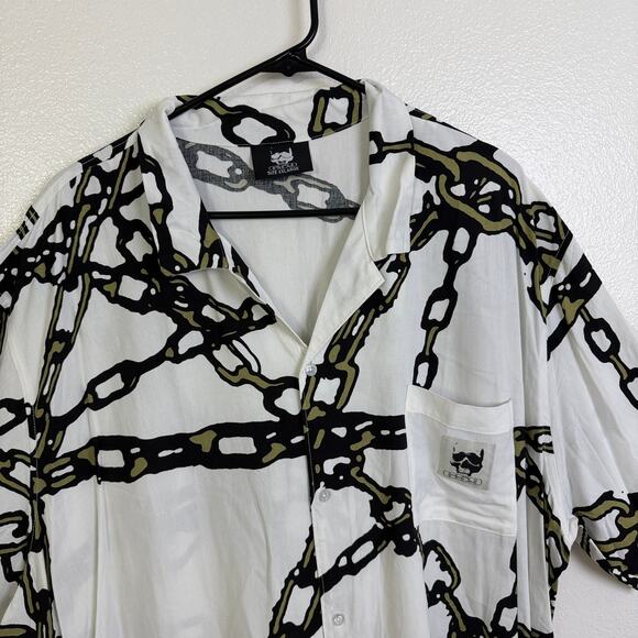 G59 Records Chained Shirt Mens 2XL White Short Sleeve Button Up Rap Rayon NWOT - Picture 3 of 11
